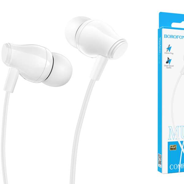 Наушники с микрофоном Borofone BM61 Wanderer внутриканальные, кабель 1,2м, коробка, белый