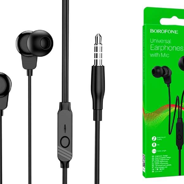 Наушники с микрофоном Borofone BM64 внутриканальные, кабель 1,2м, 3,5мм 4-pin Jack, кнопка вызова, к