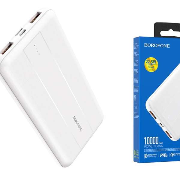 Портативное зарядное устройство Borofone BJ15 10000 мАч 2USB+1Type-C выходы 5В/3А, PD-20 Вт + белый