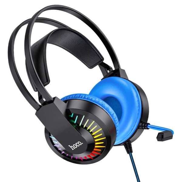 Наушники с микрофоном HOCO W105 Joyful полноразмерные, кабель 2,4м, 3.5мм Jack + USB, регулятор сини
