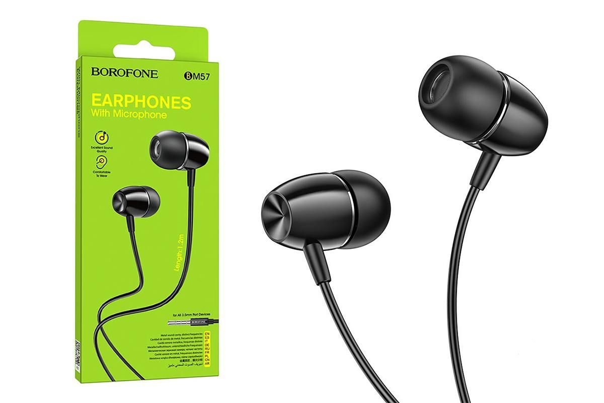 Наушники с микрофоном Borofone BM57 Platinum внутриканальные, кабель 1,2м, 3,5мм 4-pin Jack, черный 