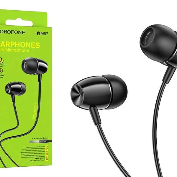Наушники с микрофоном Borofone BM57 Platinum внутриканальные, кабель 1,2м, 3,5мм 4-pin Jack, черный 