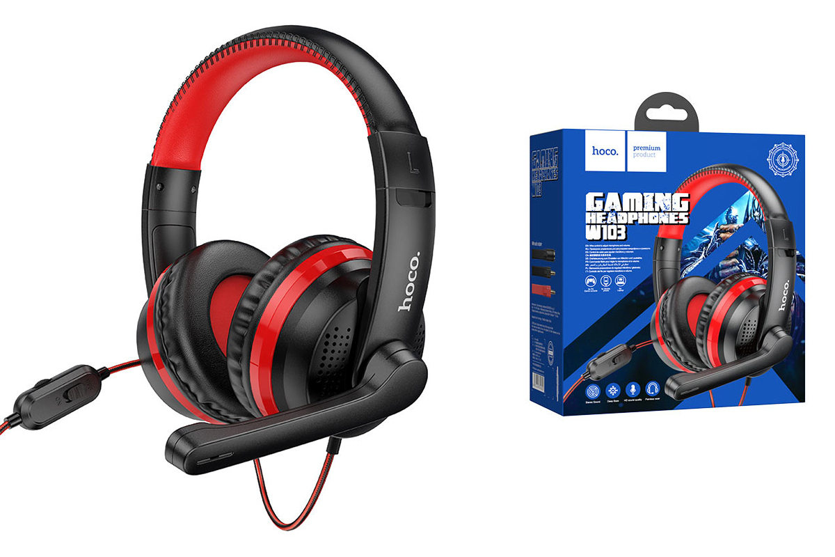 Наушники с микрофоном HOCO W103 Magic tour полноразмерные, кабель 1,2м, 3,5мм 4-pin Jack, красный 