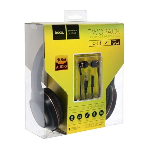 Наушники с микрофоном HOCO W24 Enlighten полноразмерные, кабель 1,2м, 3,5мм 4-pin Jack, кнопка вызов