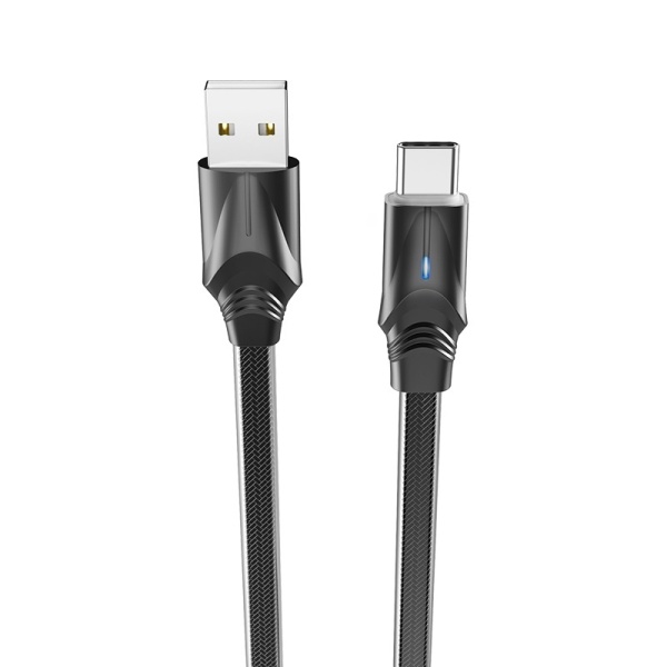 Кабель microUSB Borofone BU12 Synergy длина 1,2м, ток до 2.4А, индикатор, плоский, нейлон, металл, к