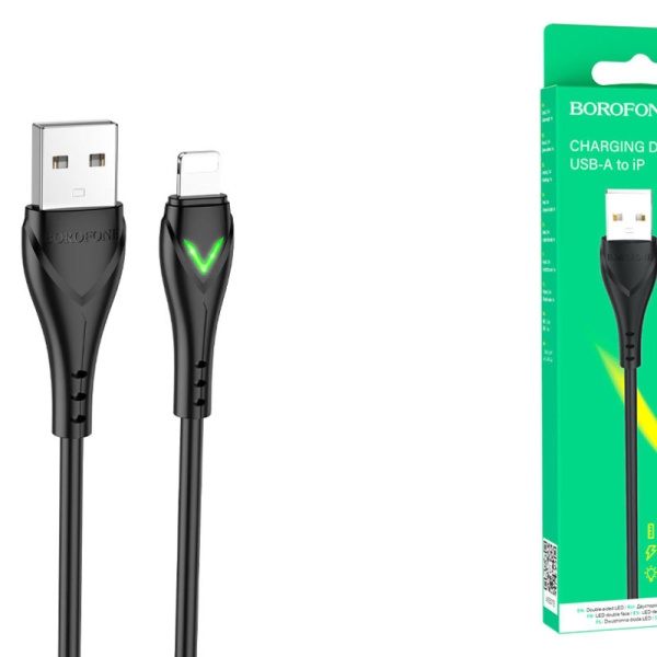 Кабель microUSB Borofone BX65 Bright длина 1м, ток до 2,4А, индикатор, коробка, черный