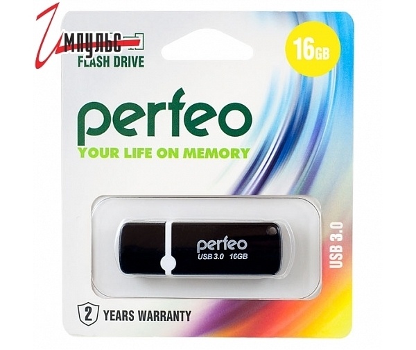 Флэш диск 16 GB USB 2.0 Perfeo C04 Black с колпачком
