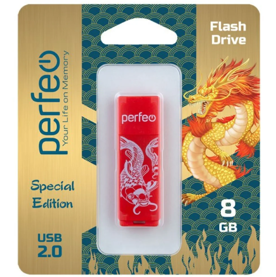 Флэш диск 8 GB USB 2.0 Perfeo C04 Red с колпачком