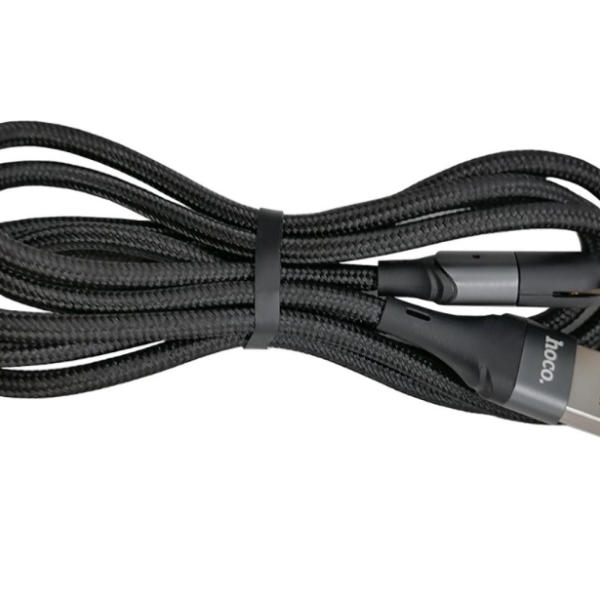 Кабель microUSB HOCO U100 Orbit длина 1,2м, ток до 2,4А, поворотный штекер, индикатор, нейлон,черный