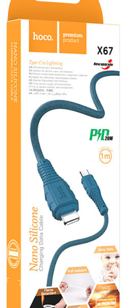Кабель microUSB HOCO X67 Nano, 1.0м, круглый, 2.4A, силикон, QC3.0, цвет: синий