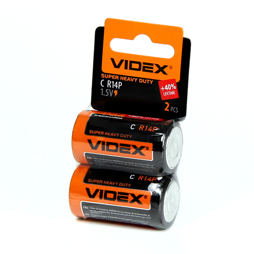 Батарейка Videx R14 Shrink 2