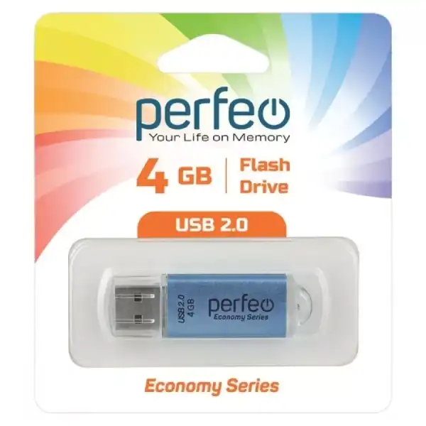 Флэш диск 4 GB USB 2.0 Perfeo E01 economy series Blue с колпачком, металлический корпус