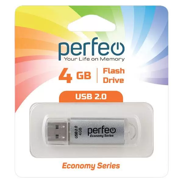 Флэш диск 4 GB USB 2.0 Perfeo E01 economy series Silver с колпачком, металлический корпус