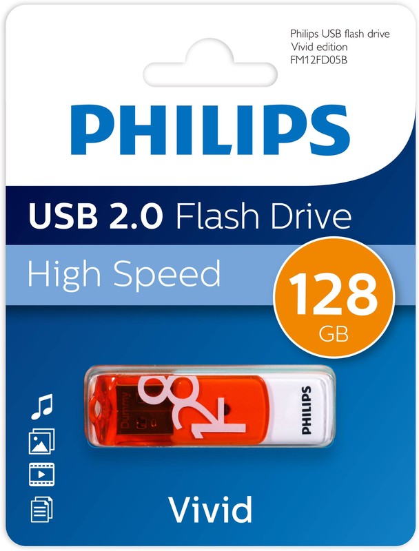 Флэш диск 128 GB USB 2.0 Philips VIVID 2.0 белый, оранжевый