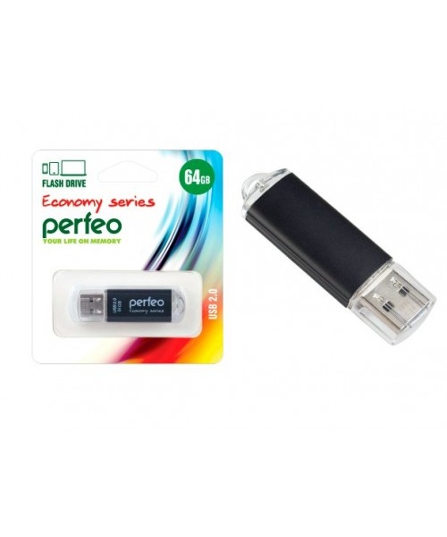 Флэш диск 64 GB USB 2.0 Perfeo C11 Black с колпачком