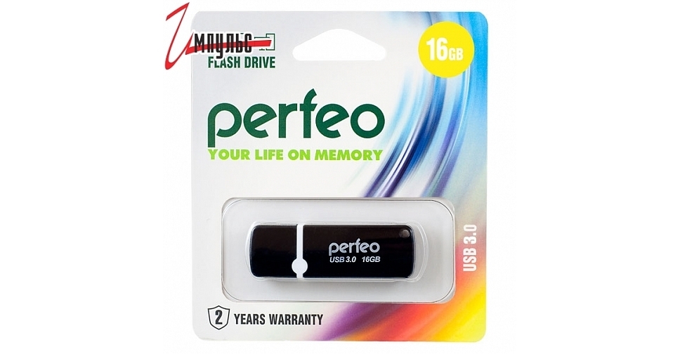 Флэш диск 16 GB USB 2.0 Perfeo C02 Black с колпачком
