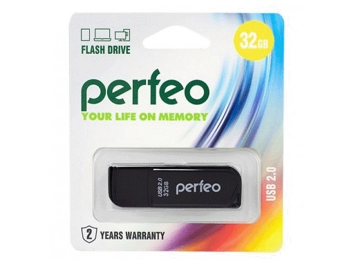 Флэш диск 32 GB USB 2.0 Perfeo C04 Black с колпачком