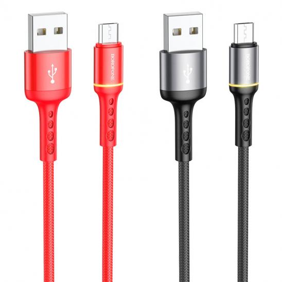 Кабель microUSB Borofone BU33 Color ring длина 1,2м, ток до 2,4А, индикатор, нейлон, металл, коробка
