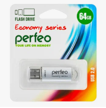 Флэш диск 64 GB USB 2.0 Perfeo E01 economy series Silver с колпачком, металлический корпус