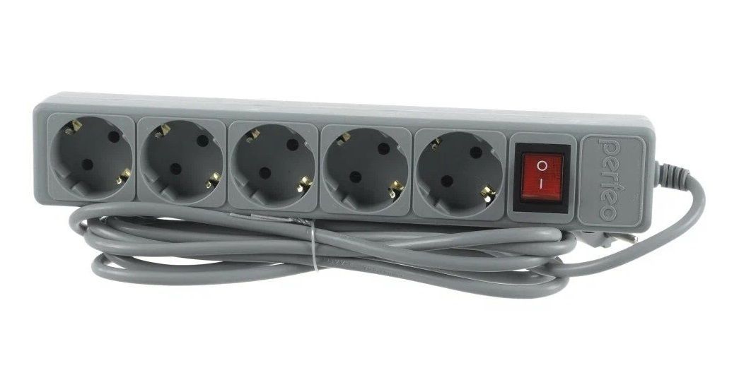 Сетевой фильтр Perfeo PF-PP-5/1,8-G 5 розеток 1.8 м. "POWER+" серый, 10A, с заземлением, предохранит
