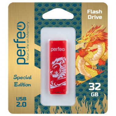 Флэш диск 64 GB USB 2.0 Perfeo C04 Lion Red с колпачком