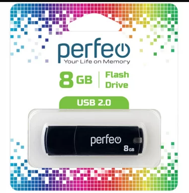 Флэш диск 8 GB USB 2.0 Perfeo C05 Black с колпачком