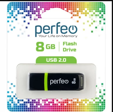 Флэш диск 8 GB USB 2.0 Perfeo C11 Black с колпачком