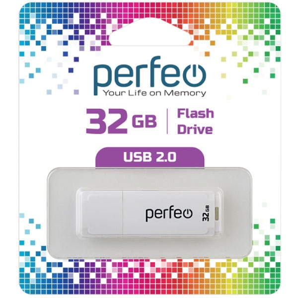 Флэш диск 4 GB USB 2.0 Perfeo C04 White с колпачком