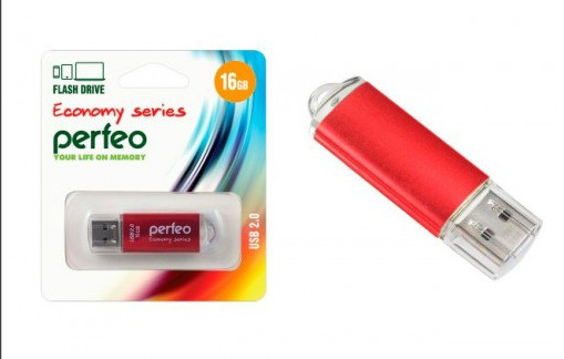 Флэш диск 64 GB USB 2.0 Perfeo E01 economy series Red с колпачком, металлический корпус