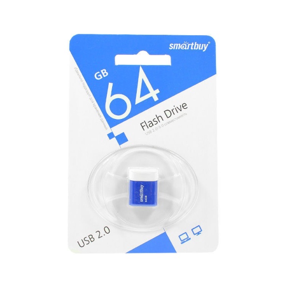 Флэш диск 64 GB USB 2.0 SmartBuy Lara Blue с колпачком